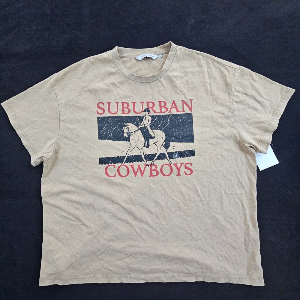 Suburban Cowboys Pac Sun‎ Tan Short Sleeve Cotton Boxy Fit T-Shirt Adult M